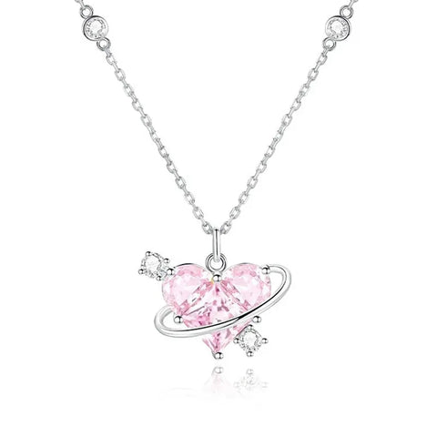 Heart Pendant Pink Crystal Necklace For Women Girl